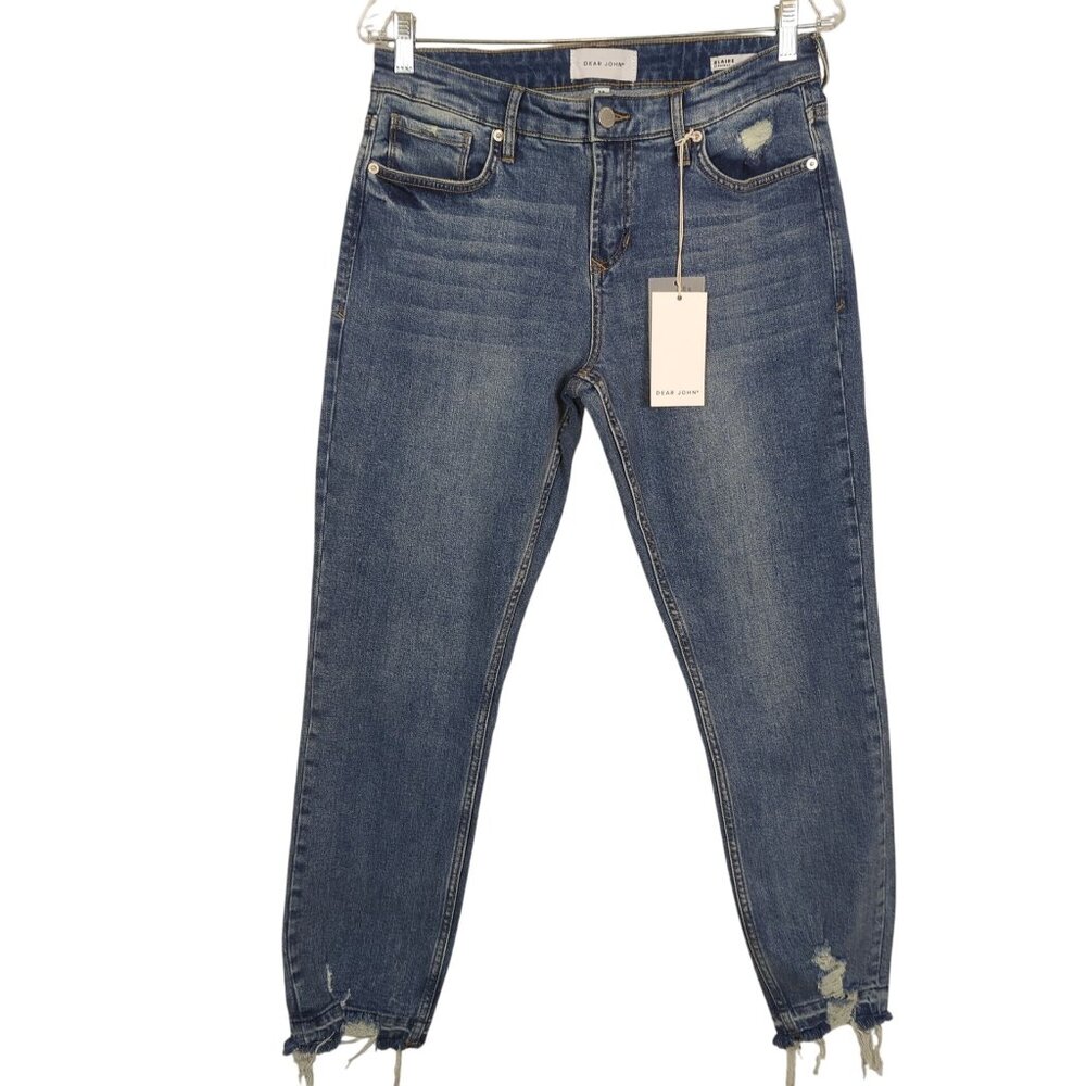 Dear John Blaire Straight Mid-Rise Jeans Denim Raw Hem‎ Women's Size 28